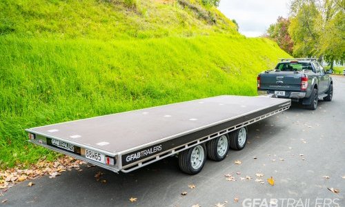 GFAB Triple Axle Alloy Flat Deck Trailer - Back GFAB Triple Axle Alloy Flat Deck Trailer - Back