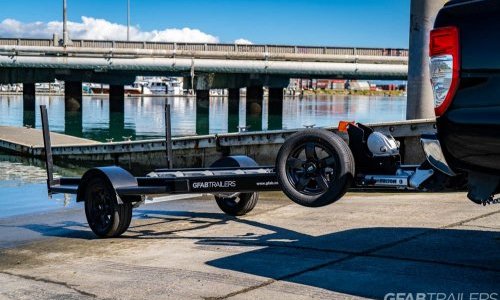 GFAB Alloy Single Black Jet Ski Trailer - side view with spare wheel