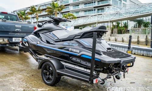 GFAB Alloy Single Black Jet Ski Trailer - rear view with Yamaha Wave Runner