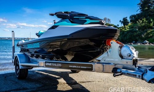 GFAB Alloy Single Jet Ski Trailer - front view with Sea doo GTX Pro