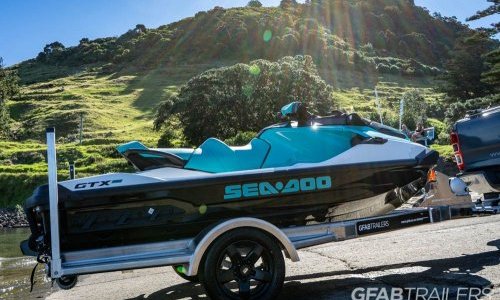 GFAB Alloy Single Jet Ski Trailer - side view with Sea doo GTX Pro