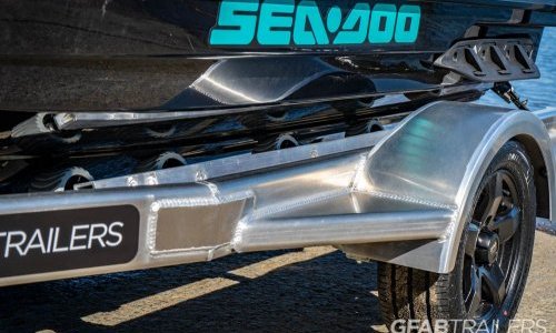GFAB Alloy Single Jet Ski Trailer - roller bunks under Sea Doo GTX Pro