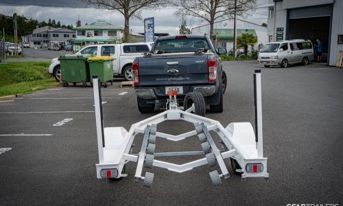 GFAB Alloy White Single Jet Ski Trailer - rear view GFAB Alloy White Single Jet Ski Trailer - rear view
